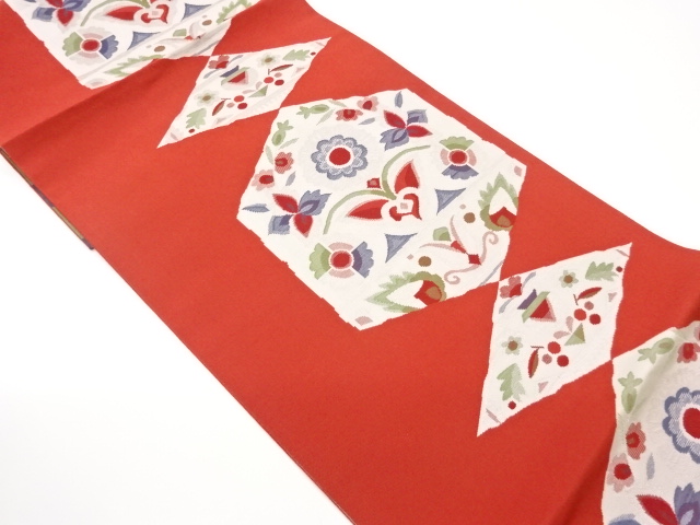 JAPANESE KIMONO / OBI / NAGOYA OBI: WATER CHESTNUTS / ABSTRACT FLOWER 